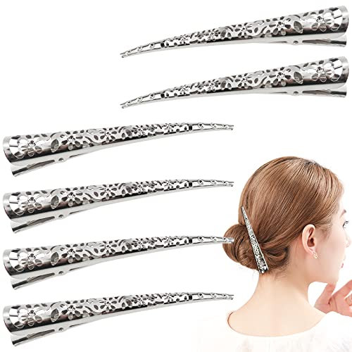 6 pinzas para el pelo de pico de pato, pinzas para el pelo de cocodrilo de metal de estilo hueco, horquillas de pico de pato, antideslizantes, agarre para el cabello sin dientes para cortar el cabello Cover
