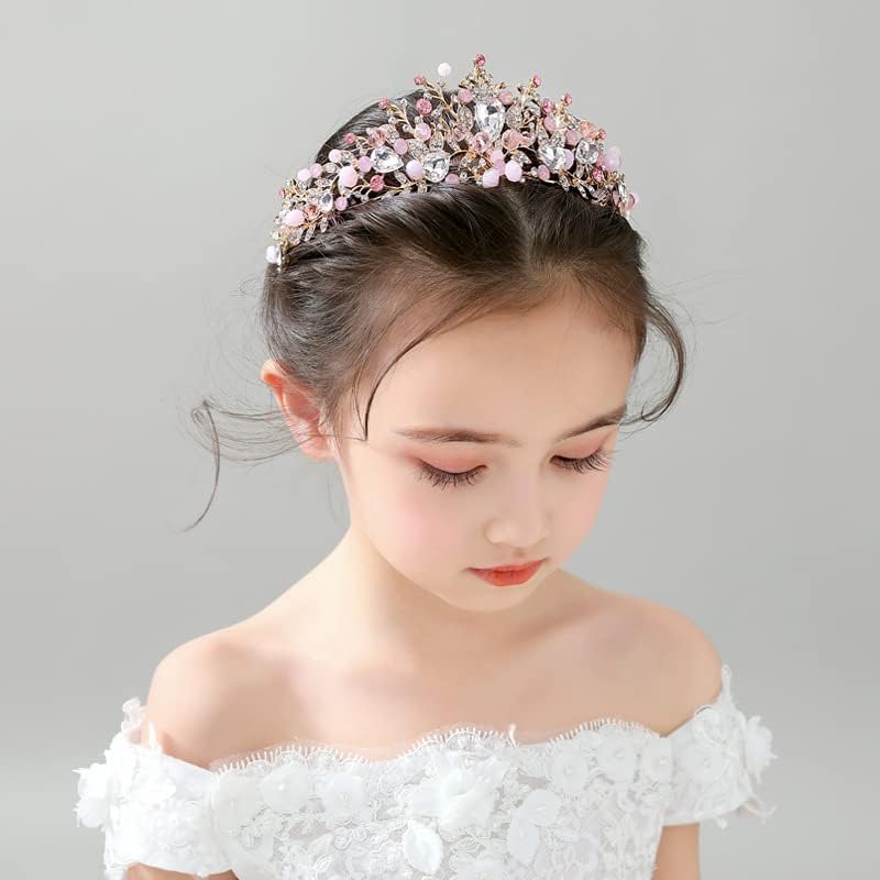 Miniatura 6 de Tiara de cristal rosa para niñas, disfraz de princesa con diamantes de imitación, diadema de corona de diamantes de imitación, accesorios para el