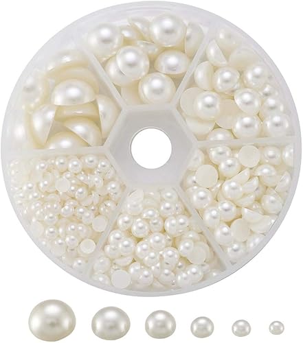 Pandahall - Cabujones de imitación de acrílico beige de 0.157-0.472 in, 690 unidades, perlas de imitación de cúpula redonda plana para adornos de