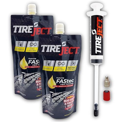 TireJect Full-Size Truck/SUV Instant Tire Repair Sealant Kit (2-Pack with Injector) - Seal Punctures...