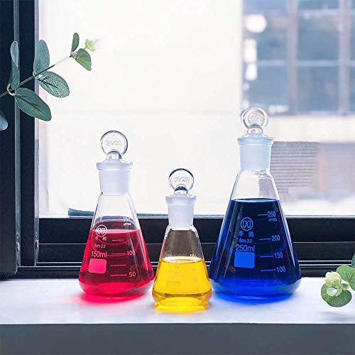 image for Huaou Laboratory Glass Erlenmeyer Flasks Set with Ground Glass Stopper