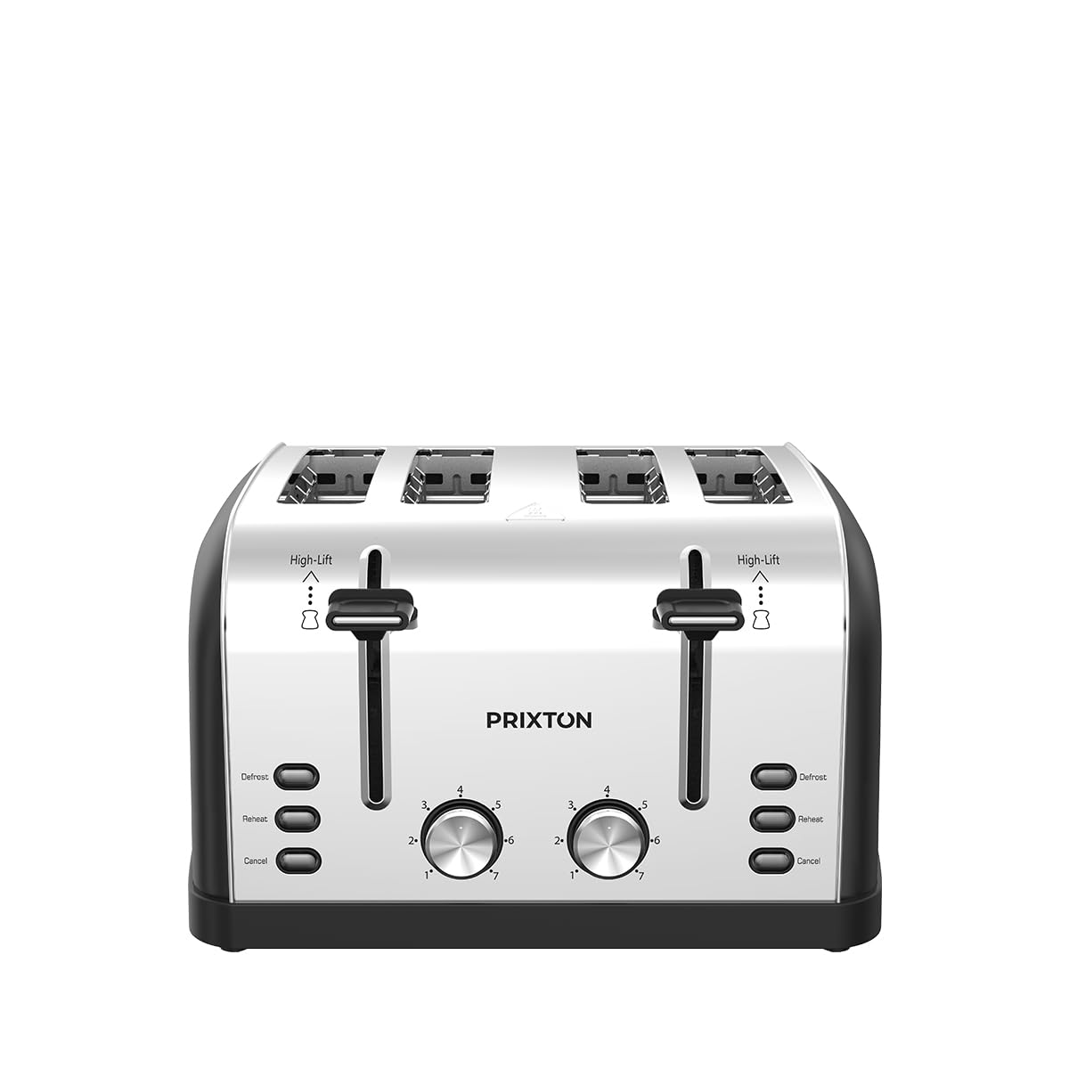 PRIXTON Tostadora 4 Slice Nera 1900W de 4 Ranuras Extragrandes, Acero Inoxidable, 7 Niveles de Tostado, Descongelar y Recalentar