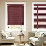 Holz Jalousien Jalousien Fenster Innen Holzjalousie 50mm Lamellen Holz-Verdunkelungsjalousien Und Rollos Maßgeschneiderte Für Badezimmer Und Wohnzimmerfenster(Rot)