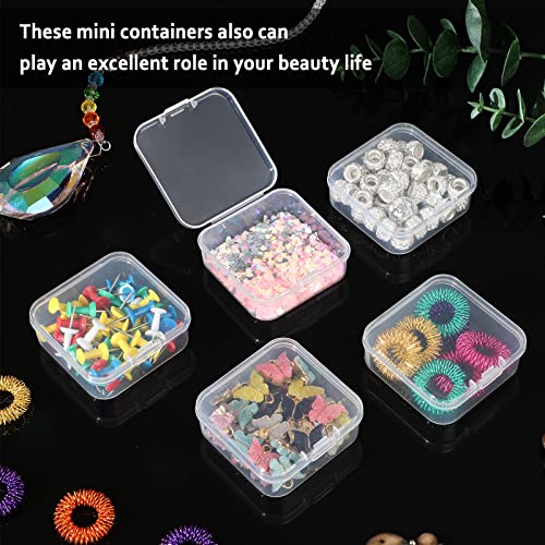 Image of SATINIOR 300 Packs Clear Small Plastic Containers Transparent Storage Box with Hinged Lid in Bulk for Jewelry Hardware Crafts Small Items (2.12 x 2.12 x 0.8 Inches)