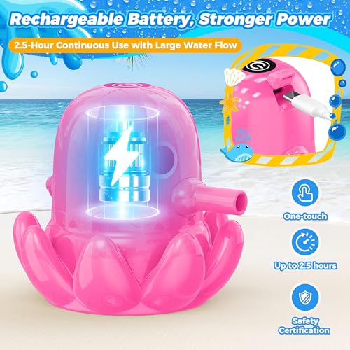 Image of Water Table Pump, Battery Powered Continuous Water Pump for Water Table, Cordless Octopus Rechargeable Magnetic Pump, No Drill Installation, Outdoor Water Play Accessory for Kids (Pink)