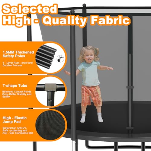 DeepRoar Tranpoline for Kids and Adults, 1500LBS 16FT 15FT 14FT 12FT 10FT 8FT Tranpoline with Basketball Hoop, Safety Enclosure Net, Heavy Duty Tranpoline with Light, Sprinkler, Socks, ASTM Approved