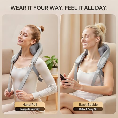 Cordless Shiatsu Neck and Shoulder Massager with Heat – 6D Kneading Massage, Deep Tissue Pain Relief for Trapezius, Rechargeable, for Mom, Wife, Her – Gifts for Birthday, Christmas - Image 4