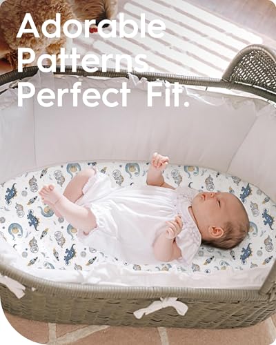 Image of Bassinet Sheets for Baby Boy Girl, TotBasic Buttery Soft Universal Bassinet Fitted Sheet, Compatible with Halo, Mika Micky, Baby Delight, Dream On Me, Maxi COSI and More Bassinet Mattress(Dino&Whale)