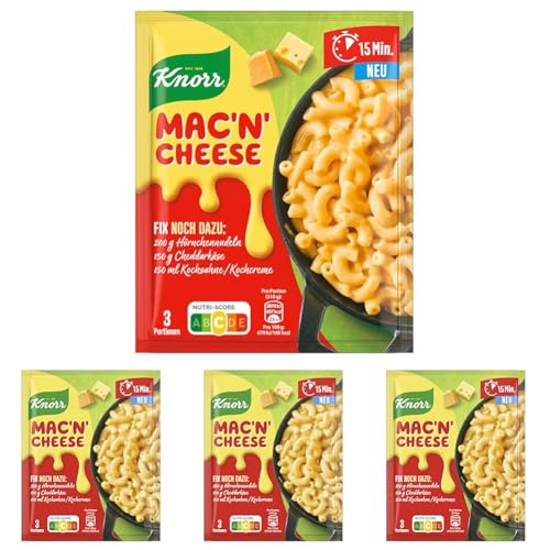 Knorr Fix Würzmischung Mac'n' Cheese(Makkaroni in Käsesauce)für eine leckere Pasta ohne geschmacksverstärkende Zusatzstoffe 3 Portionen (Packung mit 4)