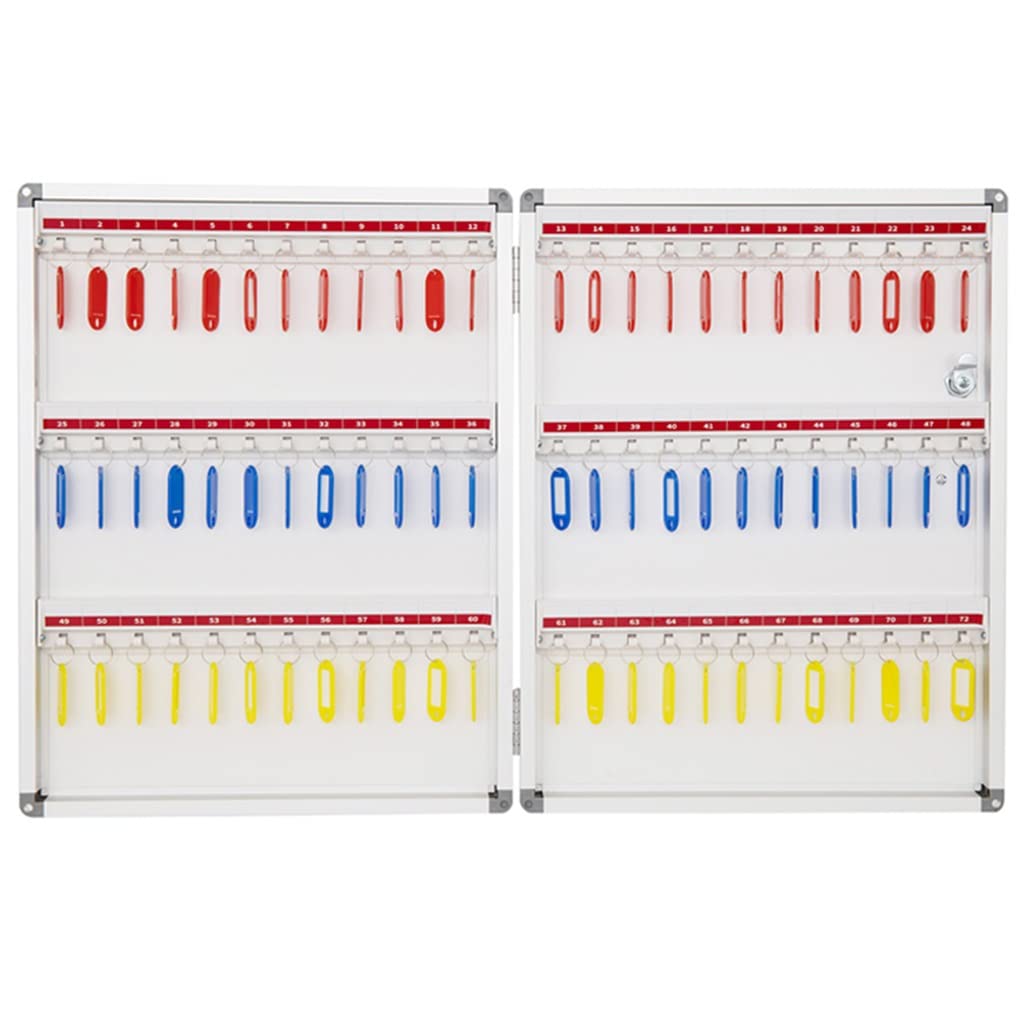 Kfgisd Silver Key Lock Organizer 72/96/120-Keys Large Capacity Key Cabinet, Real Estate Wall-Mounted Key Security Boxs ，Key Box(72 Keys)