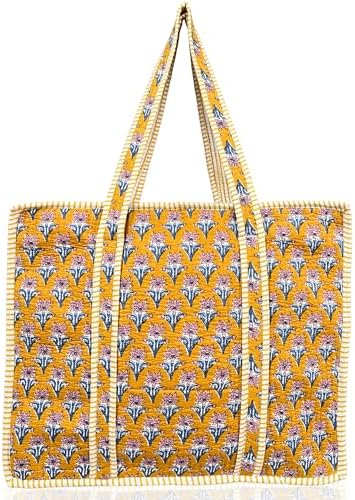 100% Cotton Quilted Tote Bag 18x16– Large Zipper Beach Bag & Trav...