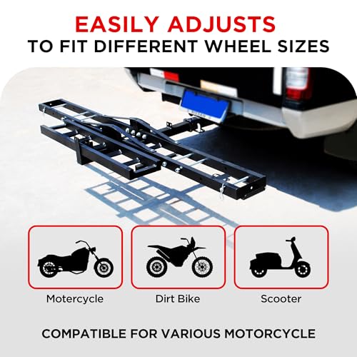 Rockland Motorcycle Carrier, 500 Lbs Capacity, Motorcycle Carrier Hitch Mount With Loading Ramp, Scooter Dirt Bike Hauler thumb #3
