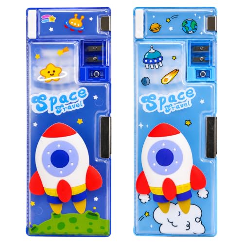 Image of ZAFCO Plastic Astronaut Magnetic Pencil Box for Kids | Large Capacity Space Theme Compass for Boys for School | Stationaries Organizer Return Gift | Pack of 1, Blue