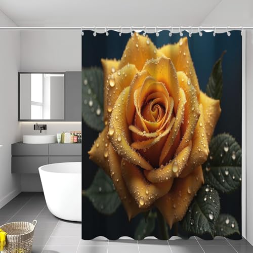 Shower Curtain 240×200cm/94×79 In, Waterproof Weighted Polyester Fabric Bathroom Curtain, Easy to Clean Roses In The Rain Flowers Realistic Floral Bath Curtains with 14 Hooks,for Tub Enclosure
