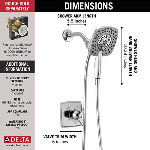 Image of Delta Faucet Ashlyn 17 Series Dual-Function Shower Trim Kit with 2-Spray Touch-Clean In2ition 2-in-1 Hand Held Shower Head with Hose, Chrome T17264-I (Valve Not Included)
