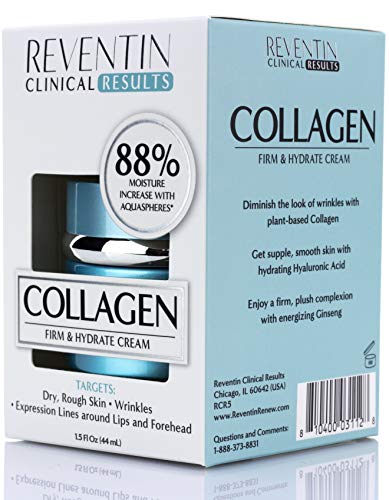 Firm-Hydrate-Collagen-Cream-Targets-Wrinkles-Lines-and-Texture-Facial-Moisturizer-with-Peptides-Ceramides-Anti-Wrinkle-Face-Lotion-for-Women-and-Men-by-Reventin-Clinical-Results-15-fl-oz Reventin Firm & Hydrate Collagen Face Cream Targets Wrinkles, Fine Lines, & Dry Skin, Anti Aging Facial Moisturizer Collagen Lotion W/Peptides, Vitamin E, & Aloe Vera For Women & Men, 1.5 Fl Oz