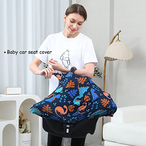 Image of Car Seat Covers for Babies - Multi-use Carseat Canopy Cover Breastfeeding Covers, Stroller Canopy Cover (Navy Dinosaur)