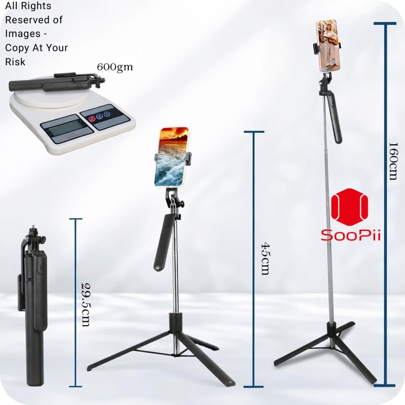 Image of SooPii 3-in-1 Bluetooth Selfie Stick Tripod with Wireless Remote & Fill Light | Foldable & Extendable Mobile Stand for Vlogging, Reels, Zoom | Compatible with Android & iPhone Smartphones