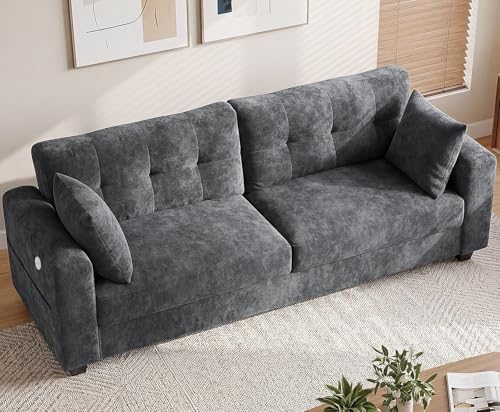 Image of 87 inch Loveseat Sofa for Living Room, Modern Chenille Cloud Couch with USB /Type-C Charging Ports, Side Pockets, Removable Cover, Wide Armrests, Small Couch for Small Space, Easy Assembly, Grey