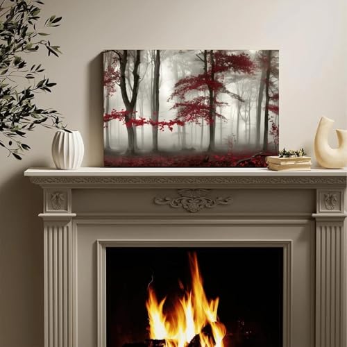 Tableau mural forêt rouge chic pour salon et chambre moderne
