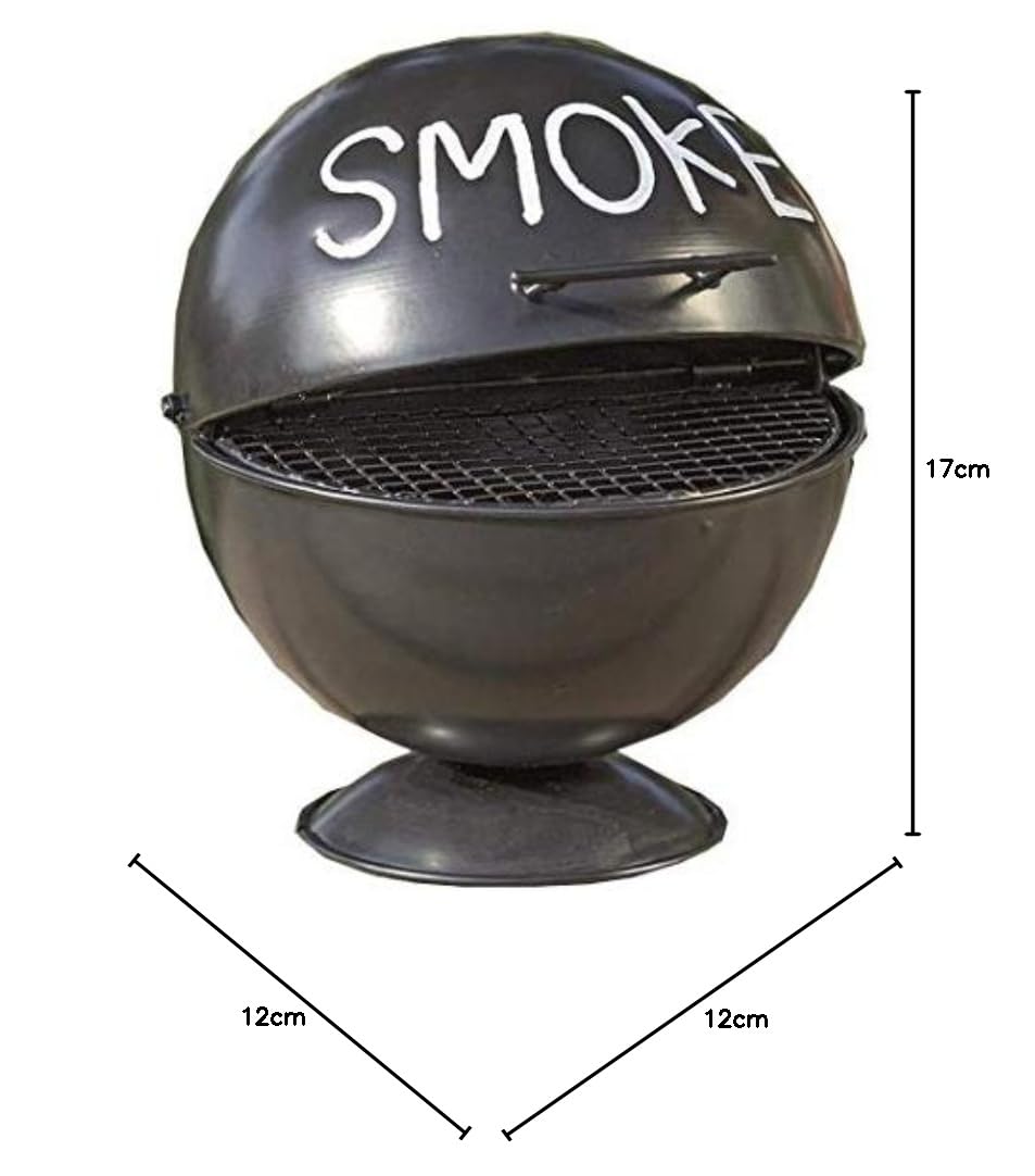 Boltze Popielniczka Wiki (popielniczka w stylu grillowym, pomysł na prezent dla palaczy, z żelaza czarna, 13 cm) 3852000