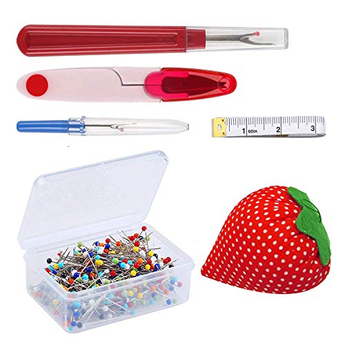 250 Stuks Ronde Hoofd Naaipennen 32mm Multicolor Glas Balhoofd Pins Rechte Quilten Pins Inclusief Naainaad Ripper en Zachte Meetlint voor Stof Dressmaking DIY Crafting