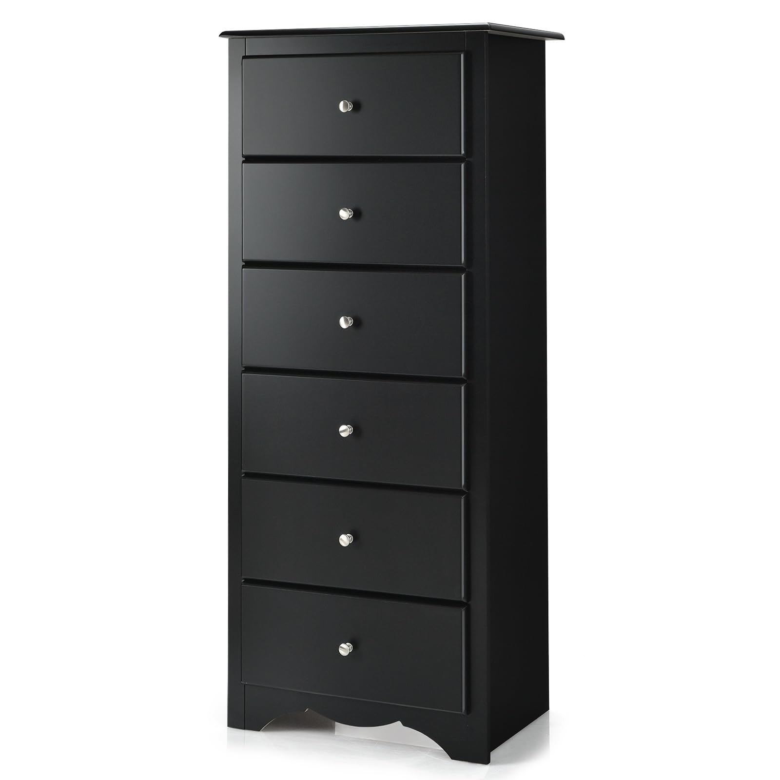 Multigot Chest of Drawers, 6-Drawer Storage Cabinet with Anti-tipping Device, Wooden Drawer Dresser Organizer for Living Room, Bedroom, Hallway and Closet (Black)