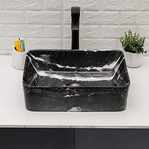 Lordear Vessel Sink Rectangular 19 Inchx15 Inch Bathroom Vessek Sink Rectangle Vessel Sink Modern Above Counter Bathroom Sink Marble Porcelain Ceramic Vessel Vanity Sink Art Basin thumb #3