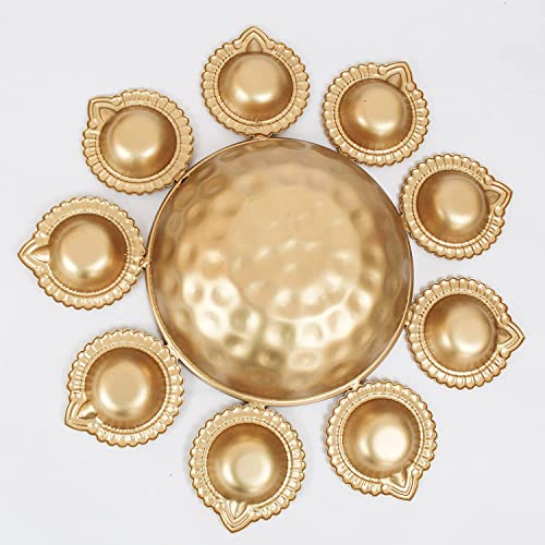 Optima-Traders-12-Inches-Metal-Urli-Bowl-for-Water-Floating-Flowers-and-Tealight-Candle-Holder-for-Festival-Vastu-Pooja-and-Home-Decoration-10-Diyas