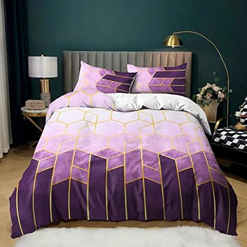huitutu Gestreifte Bettwäsche 135x200cm Lila Geometrisch Bettbezug Set Microfaser Bettdeckenbezug Streifen Muster Modern Deckenbezug Bettwaesche +1 Kissenbezüge 80 x 80 cm Cover
