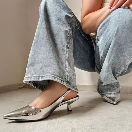 Image of JENN ARDOR Slingback Heels for Women Low Heels Dress Shoes Kitten Pumps Dressy Heeled Sandals Wide Width Fashion Casual Shoes