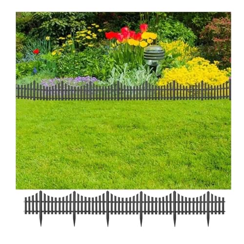 Lawn Border Edge Fence - 10pcs Black Wooden Effect Edging Picket Garden Fencing | Picket Border...