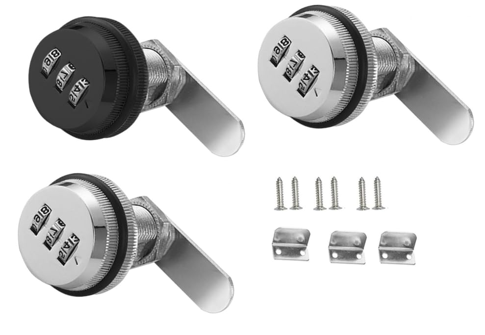 Kellegour Cerradura de Vombinación de Cajón,3 Piezas Combinacion Cam Lock,Cerradura de Buzón de Combinación 20mm,Cerradura de Combinación de 3 Código Digital para Armario Puerta Archivador Buzón