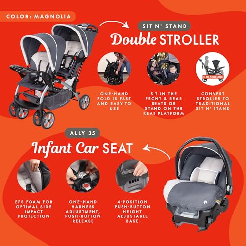 Baby Trend SS76C81A Sit N Stand Easy Fold Travel Double Baby Dual Stroller And Single Infant Car Seat Travel System thumb #2