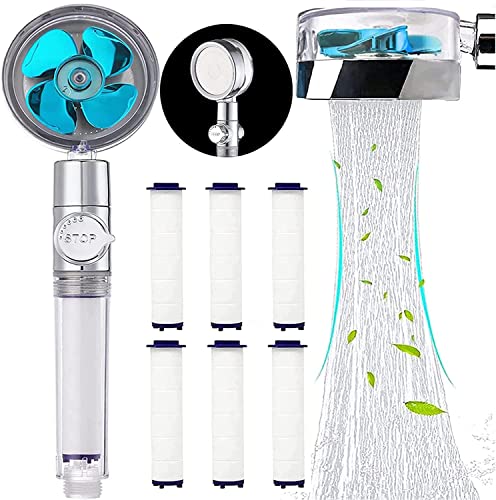 Handbrause mit Druckerhöhung, 360° Rotierende Hochdruck Duschkopf, universell passend, wassersparend, Drehbarer Hochdruck Duschkopf, Duschbrause mit Shower Filter und Pausenschalter (neues blau) Cover