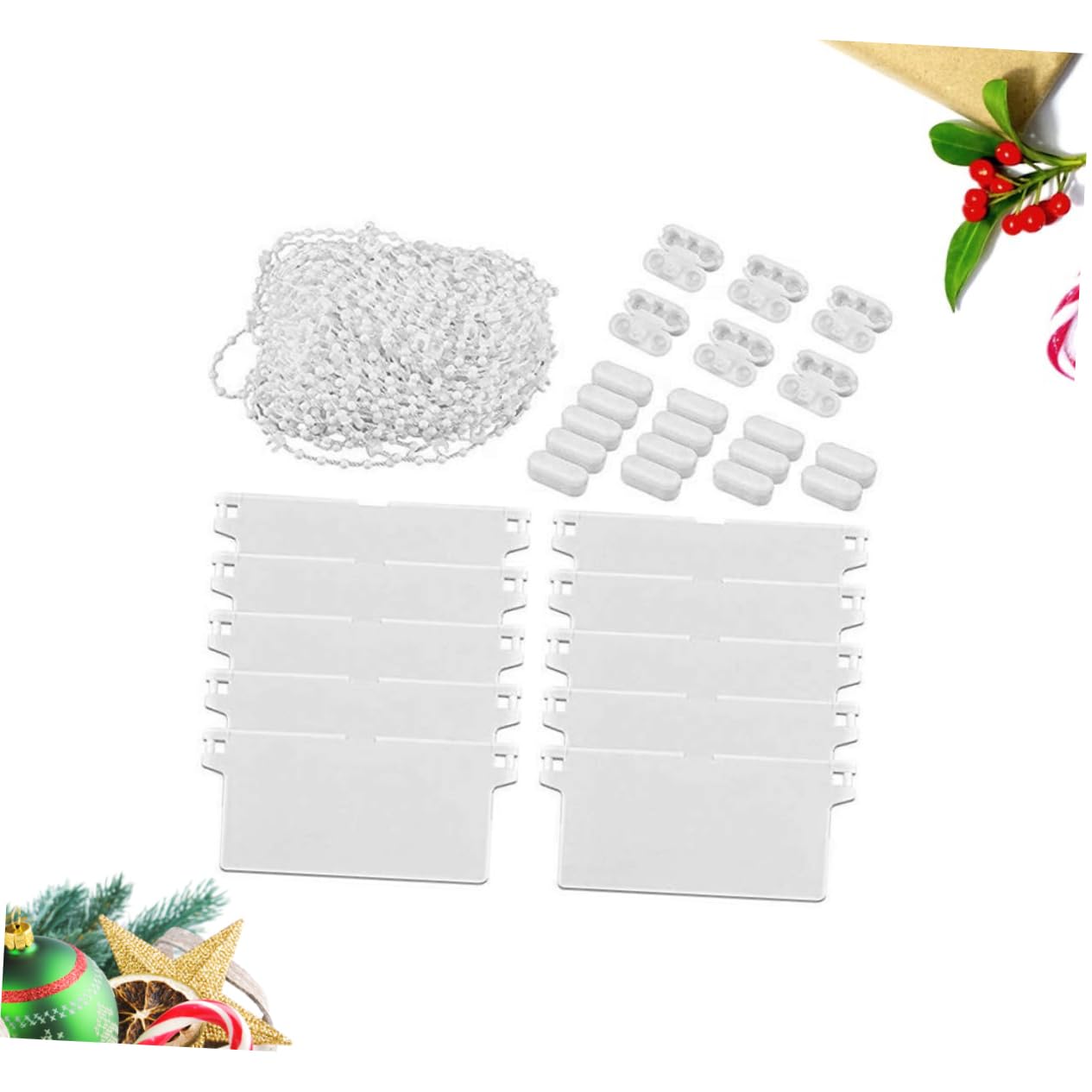 PRETYZOOM Curtain Accessories Set 10pcs Bottom Plate 20pcs Bead Buckles 20m Bead White