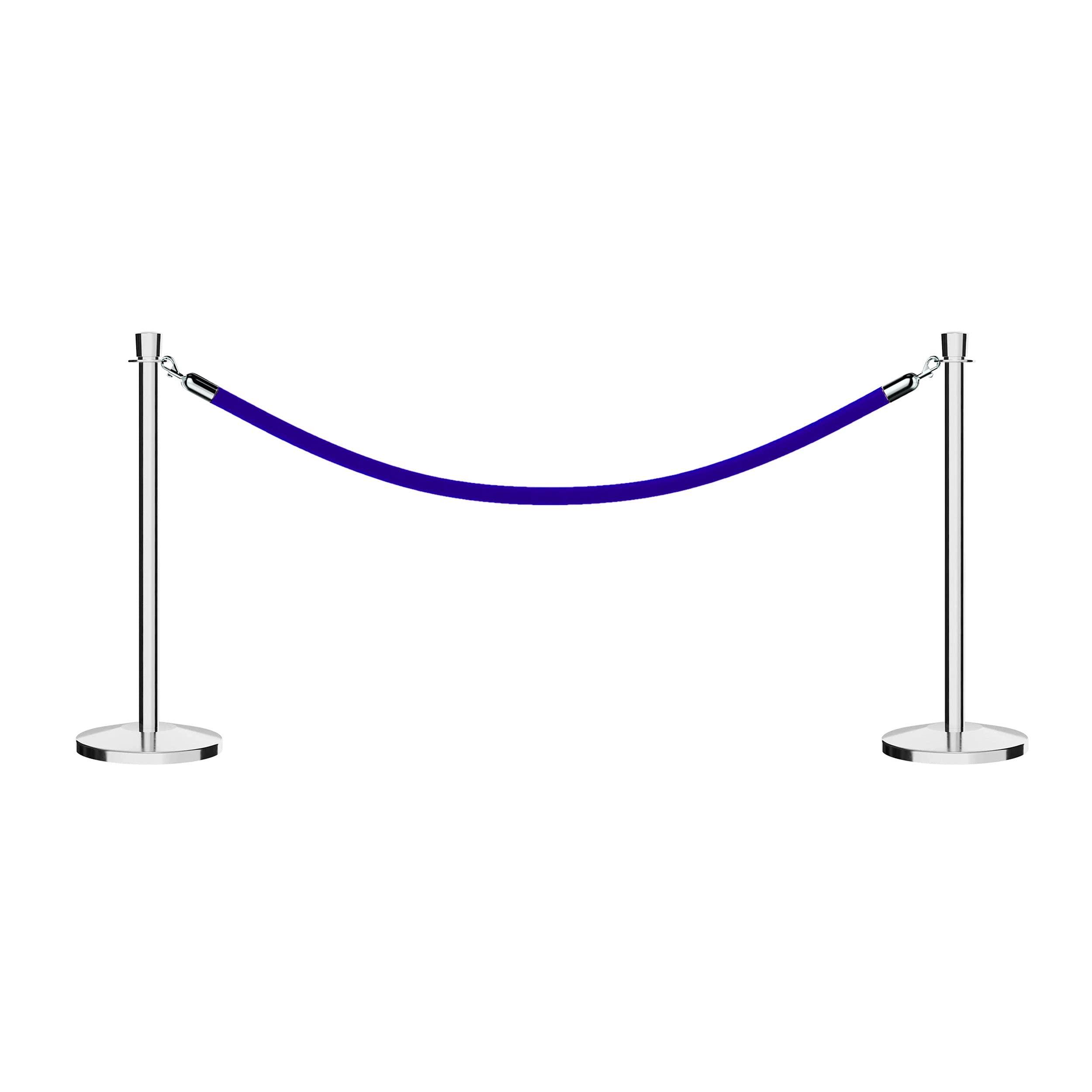 CCW Post and Rope Stanchion Kit with 2 Polished Stainless Steel Crown Top Posts and 1 Blue Heavy Duty Velvet Cotton Core Rope (6ft.) in Polished Stainless Snap Ends
