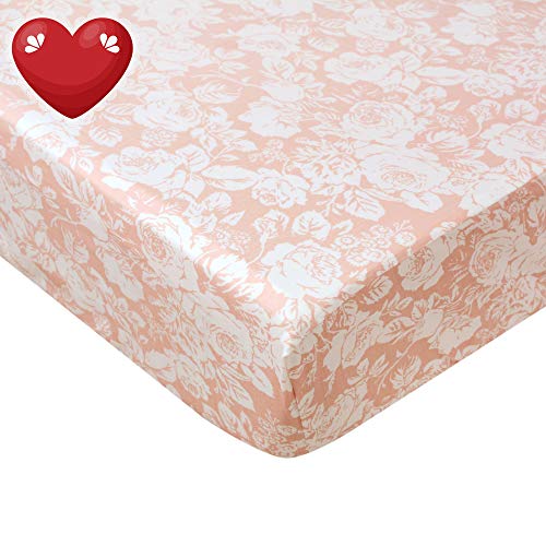 Brandream 43224-4096 Vintage Floral Fitted Crib Sheets Girl Shabby Rose Farmhouse Nursery Bed Sheet Toddler Mattress Sheets Boho Blush Pink Peach,100% Soft Cotton cover