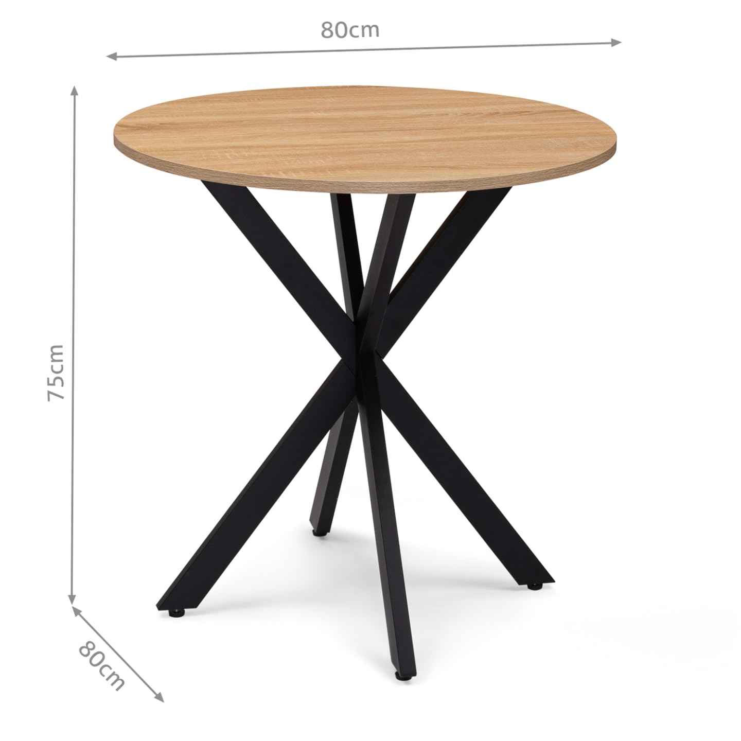 IDMarket - Table à Manger Ronde Alix 4 Personnes Pied araignée Bois et Noir 80 cm