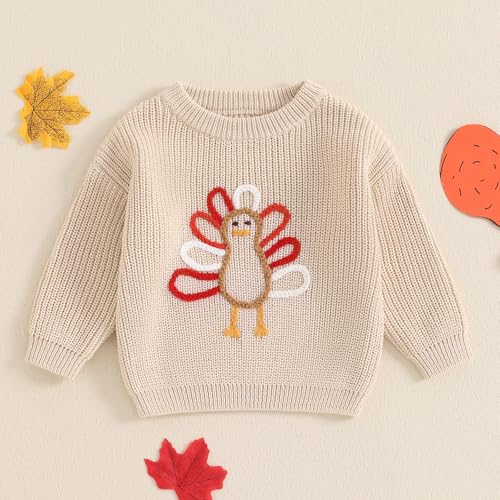 Lesimsam Toddler Baby Boy Girl Thanksgiving Sweater Turkey Embroidery Knit Sweatshirt Pullover Top Warm Winter Clothes2