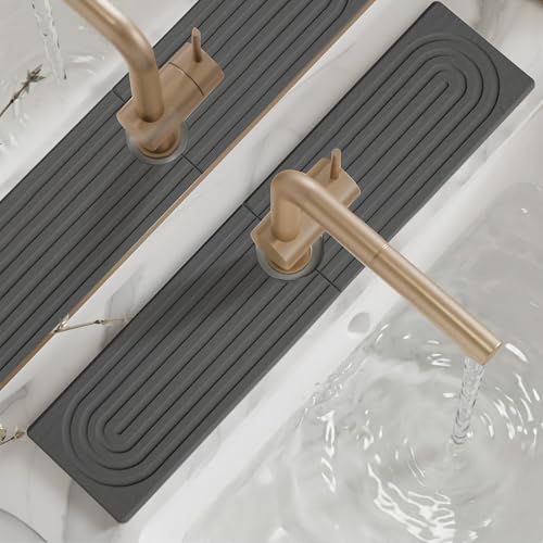 saerryor Stone Drying Mat for Kitchen Sink Splash Guard Faucet Mat 15.75 Water Absorbing Stone Tray for Sink Diatomite Protector with Drainage Prevent Moisture for Kitchen Bathroom Counter