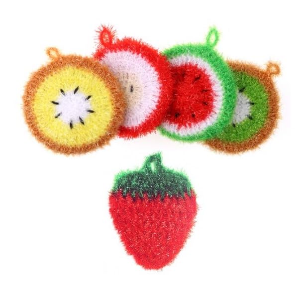 Fun Dish Scrubbers, Acrylic Dish Scrubber, Fruit Dish Scrubber, Premium Quality Cleaning Sponges for Kitchen, Good for Gift (5 Count, Fruit)