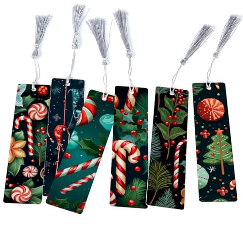 Marque-pages motif canne de Noël avec pompons pour enfants et femmes
