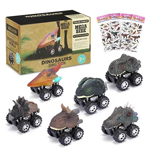 joylink Coches Dinosaurios,6 Pcs Pull Back Dinosaur Car Toys,Tire haciaAtrás de Los Juguetes de Dinosaurios, Regalo de Cumpleaños Navidad para Niños