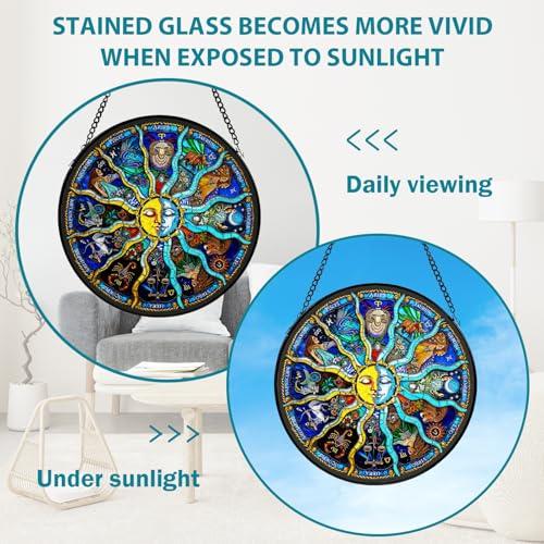 Attrape-soleil lune vitrail constellation suspension murale cadeau Noël