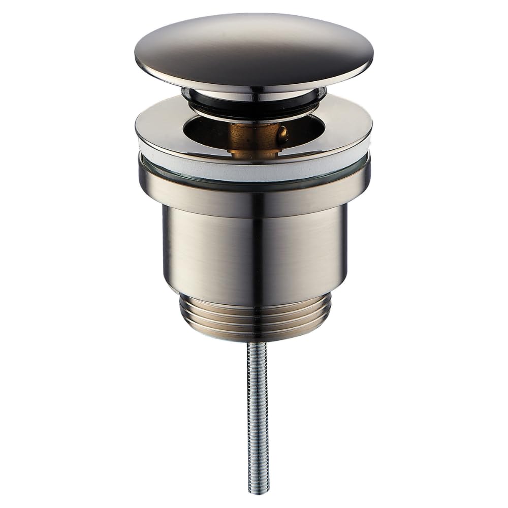 Schläfer - Piletta di scarico click-clack in Ottone effetto inox spazzolato Misure 1"1/4 universale con tappo tondo per Lavabo Bagno e Bidet, Tappo di Scarico 4051102 per Lavandino