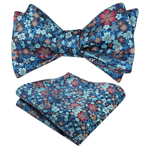 Image of Alizeal Mens 2pcs Floral Self-tied Bow Tie Pocket Square Set