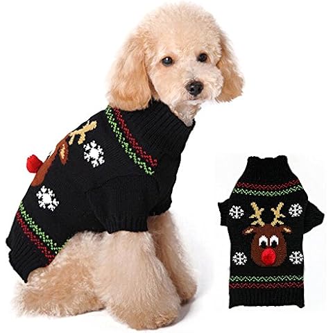 Littleducking Pet Dog Christmas Sweater Puppy Cat Winter Clothes Reindeer Jumper Coat Apparel Cover