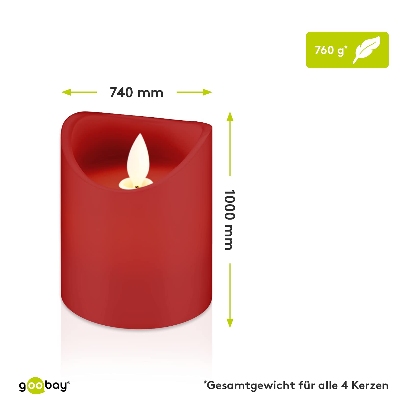 Goobay 44591 świece LED z funkcją timera/ciepłe światło LED świeca pieńkowa/LED świece z prawdziwego wosku, migoczący płomień, świece elektryczne, świece adwentowe, zestaw 4 szt., czerwone