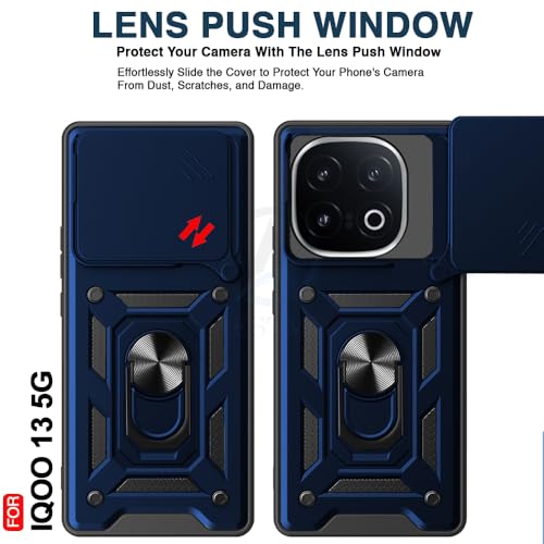 Image of AESTMO Tough Armor iQOO 13 5G Bumper Back Case Cover | Ring Holder & Sliding Camera Shield Cover | 360 Degree Protection Back Case Cover for iQOO 13 5G (Blue)
